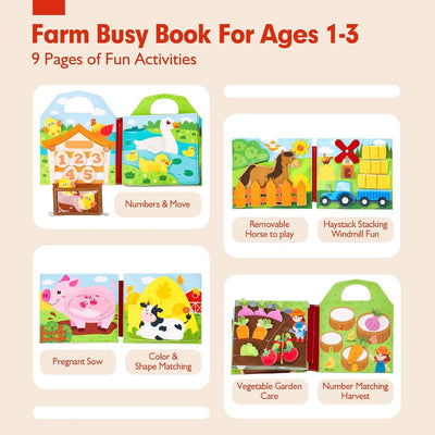 Farm Adventure Quiet Book with Handle for Toddlers – Sensory Play and Skill Building