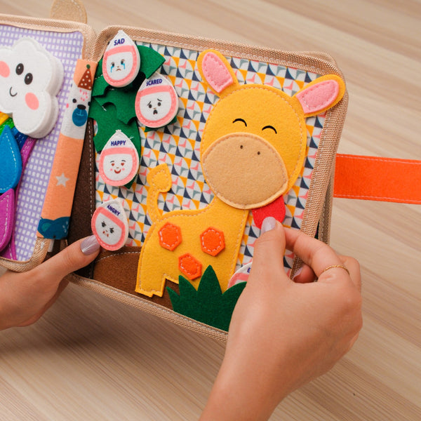 Giraffe Adventure Quiet Book for Toddlers – hands-on activities help keep little hands busy