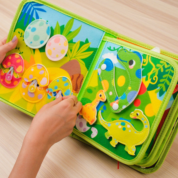 Dinosaur Adventure Quiet Book for Toddlers – Filled with engaging interactive elements, this educational quiet