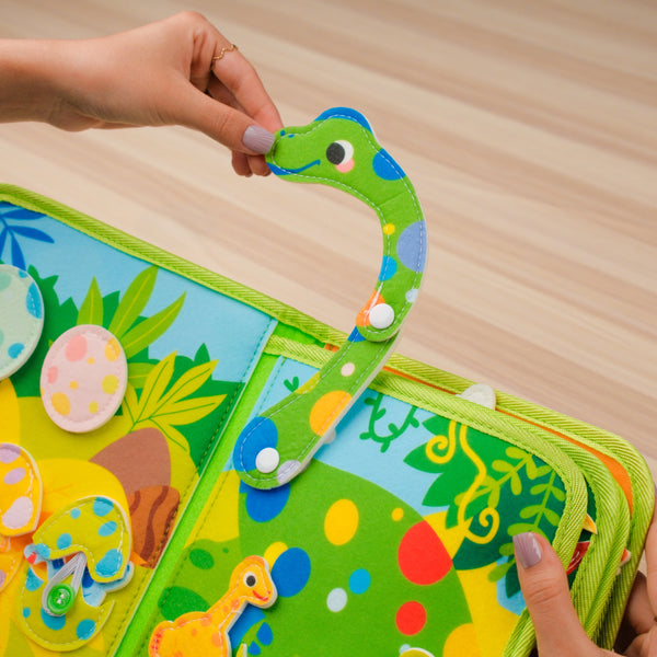 Dinosaur Adventure Quiet Book for Toddlers – interactive activities help keep little hands busy