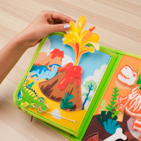 Dinosaur Adventure Quiet Book for Toddlers – fun sensory activities and playful dinosaur exploration,