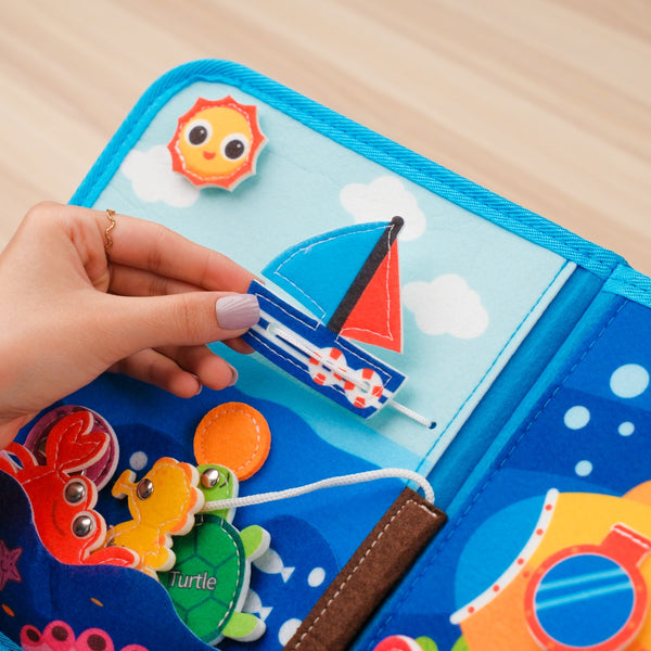 Ocean Adventure Quiet Book for Toddlers – fun ocean-inspired activities and hands-on learning elements,