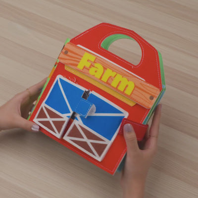 Farm Adventure Quiet Book with Handle — Finger Puppets, Sliding Duck & Counting Harvest