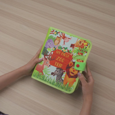 Zoo Adventure Quiet Book — Climbing Monkey, Squeaky Parrot & Zoo Map Tracing